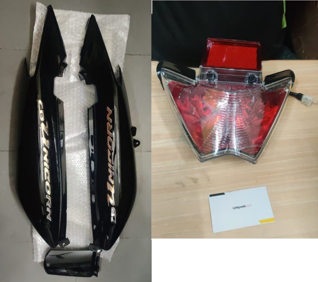 Honda unicorn tail panel with tail light assembly ready for installation
