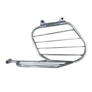 bajaj platina saree guard fitted securely on a motorcycle