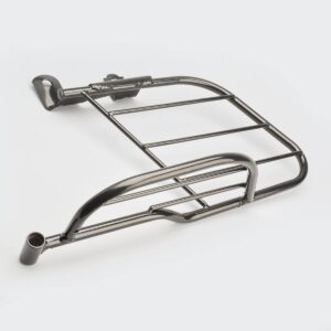 Close-up view of a sturdy metal bajaj pulsar saree guard designed for motorcycle safety.