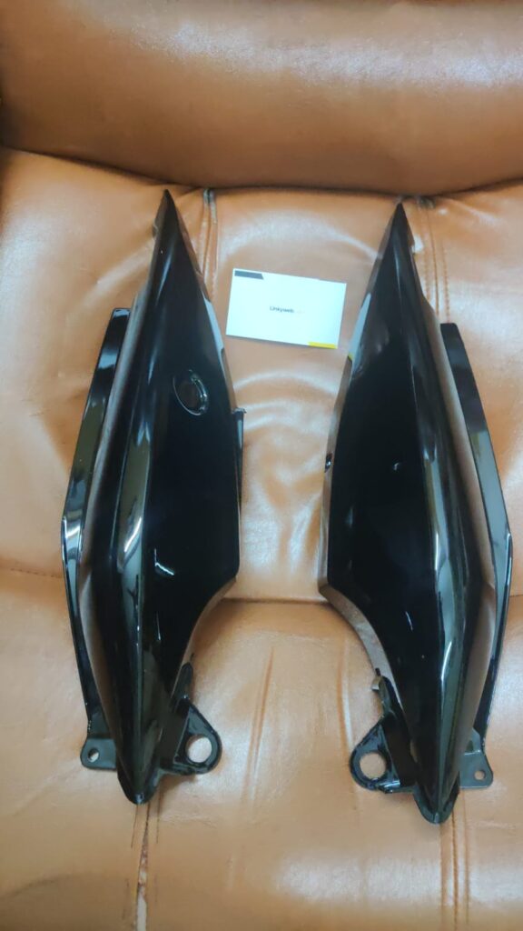 Hero hunk black tail panel shown in glossy black finish for motorcycle rear upgrade