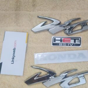 Close up of shiny honda dio logo emblems for scooter styling