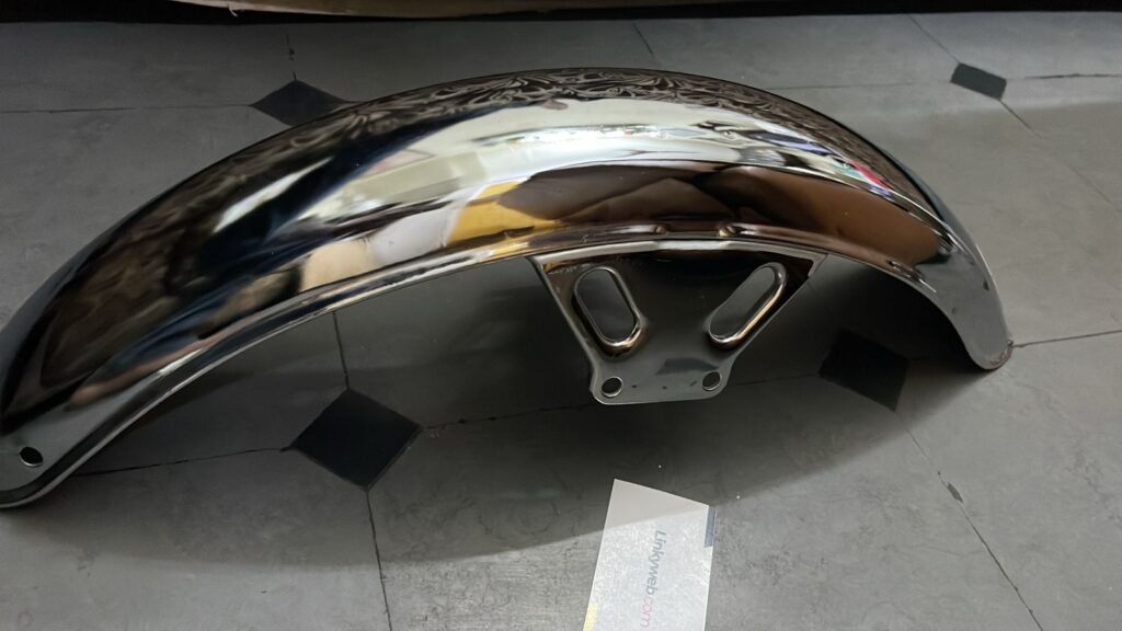 Shiny chrome plated suzuki samurai front mudguard made of durable metal.
