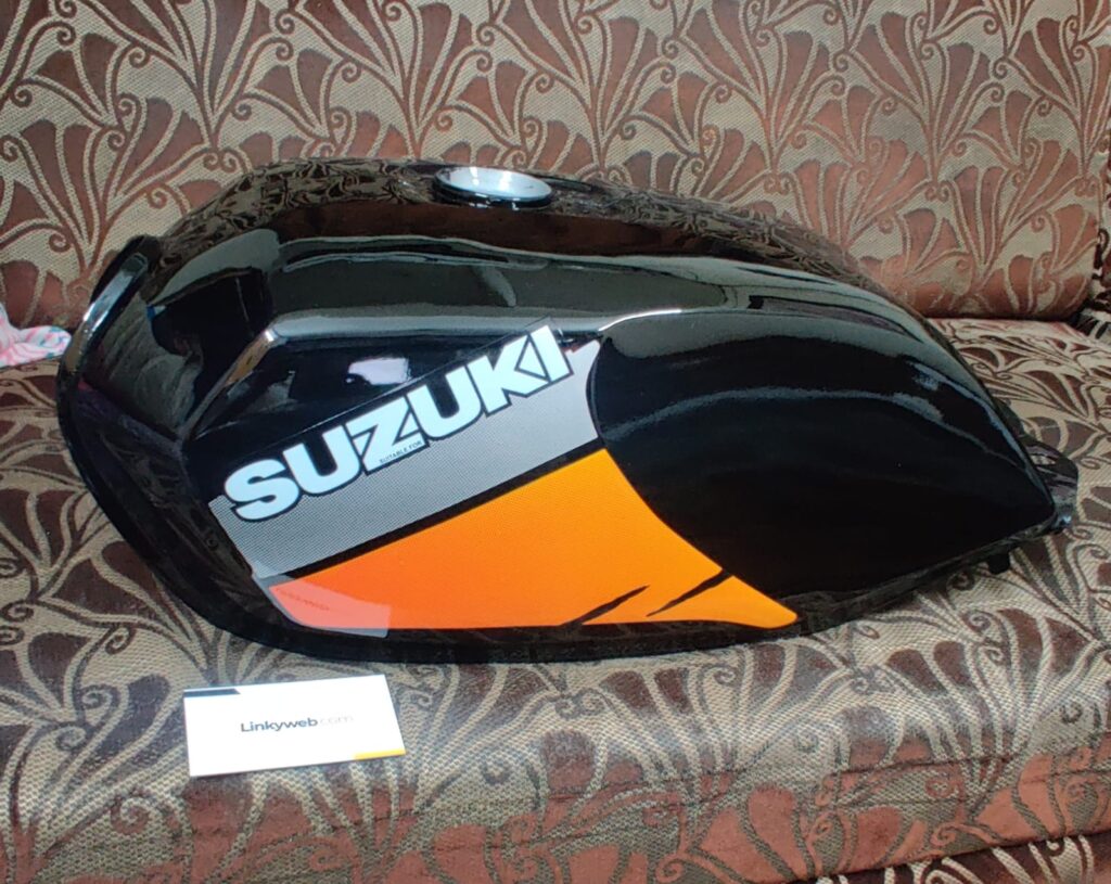 Suzuki samurai petrol tank in gloss black finish with classic branding