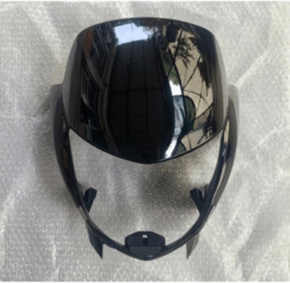Front view of the glossy black dream neo headlight visor for motorcycles